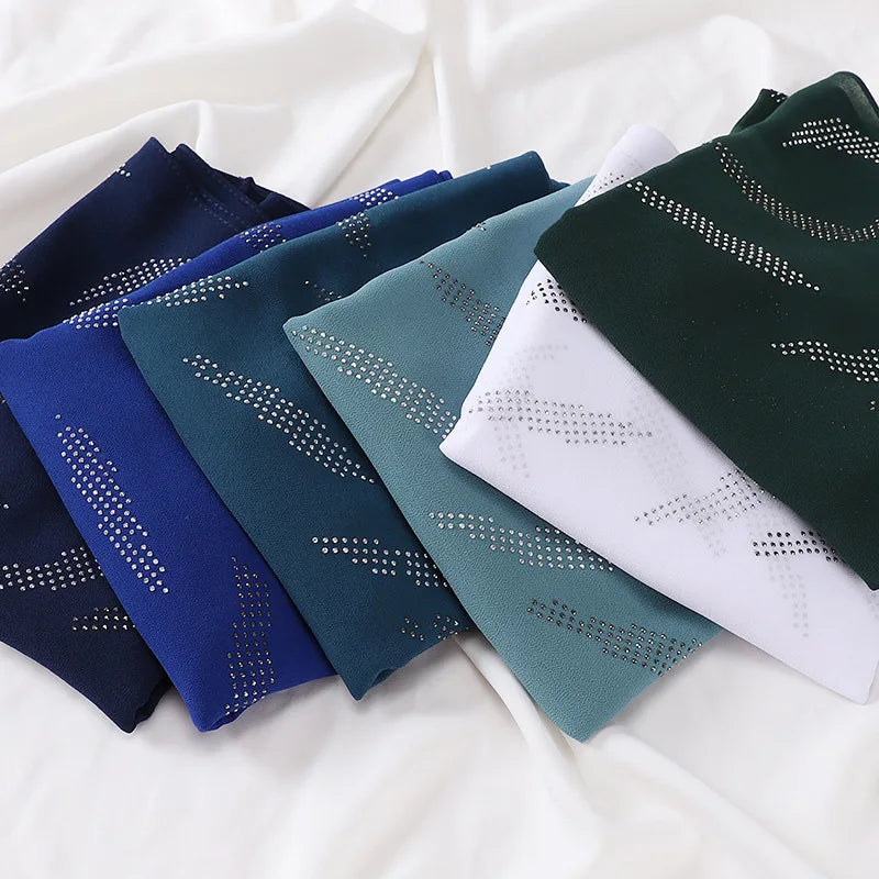 Design Bubble Pearl Chiffon Scarf Hijab Woman Embroidered Lace Ladies Muslim Plaid Bandana Shawl Fashion Headband 175*75cm