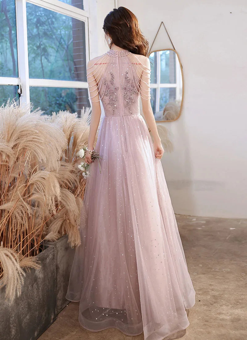 Luxury High Quality Pink Evening Dress For Prom Summer Autumn Temperament Socialite Senior Party Dress For Women