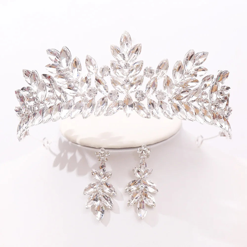 Vintage Black Metal Green Red Crystal Opal Tiara For Women Wedding Party Dress Elegant Queen Bridal Bride Crown