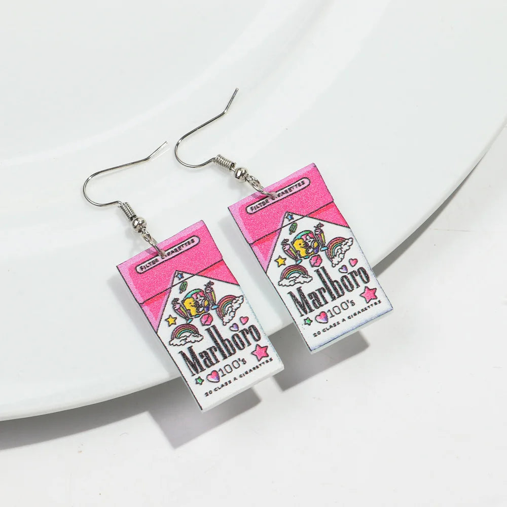 Cute Pink Phone Game Radio High Heels Ring Acrylic Print Earrings for Women Vintage Heart Bear Drop Earring Funny Jewelry