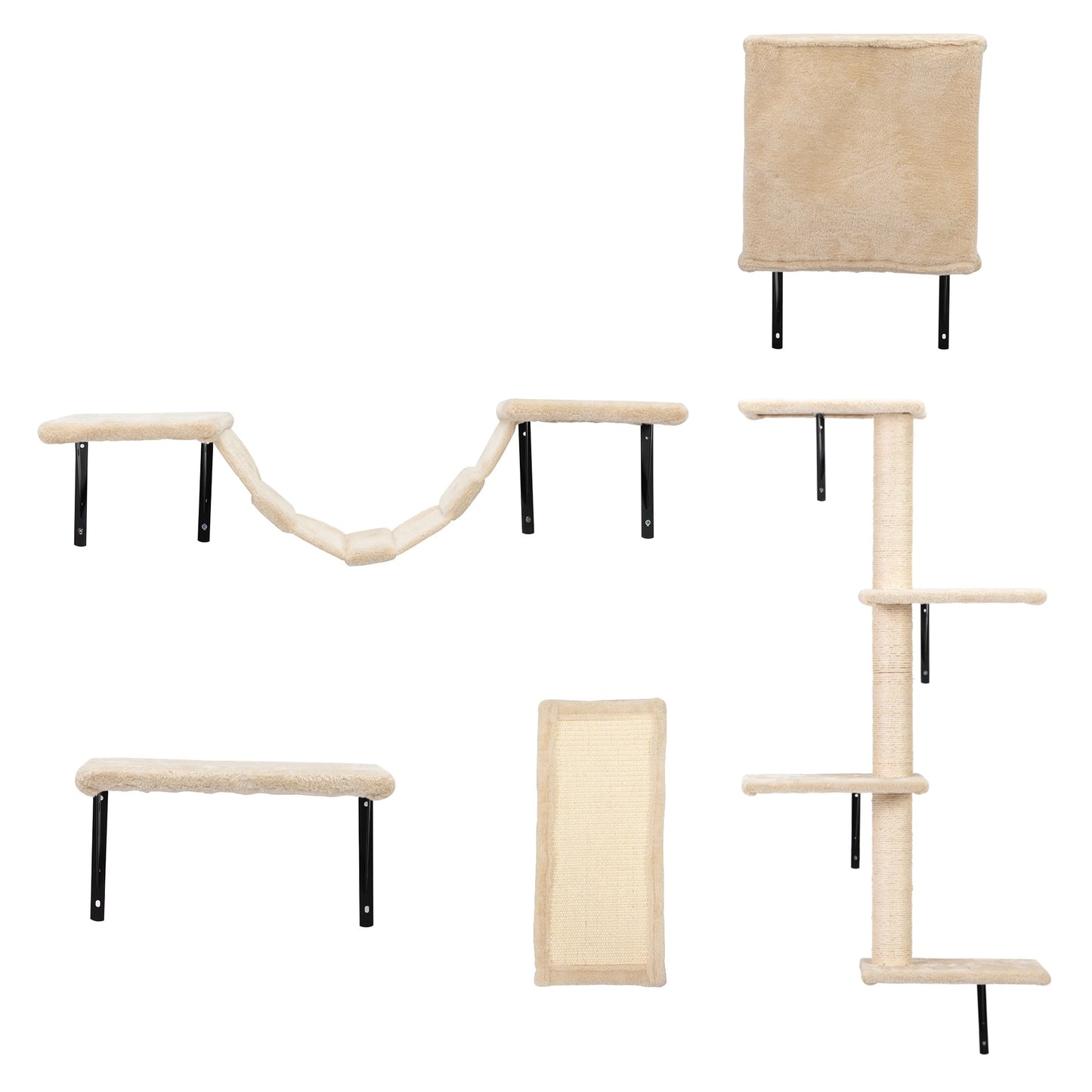 5 Pcs Wall Mounted Cat Climber Set, Floating Cat Shelves and Perches, Cat Activity Tree with Scratching Posts, Modern Cat Furnit