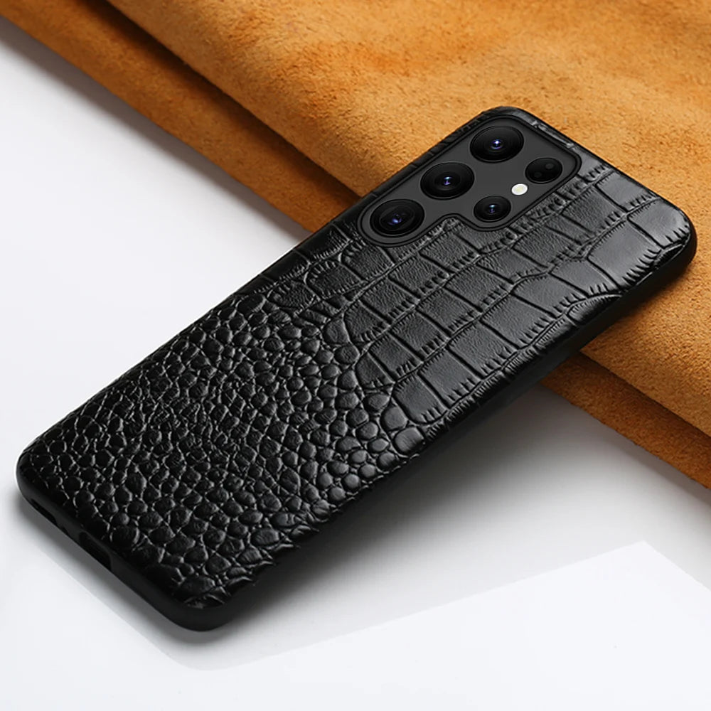 LANGSIDI Genuine Leather Phone Case for Samsung Galaxy S24 S23 Ultra S22 Plus S21 FE S 24 23 A55 A53 A54 5G Protector Back Cover