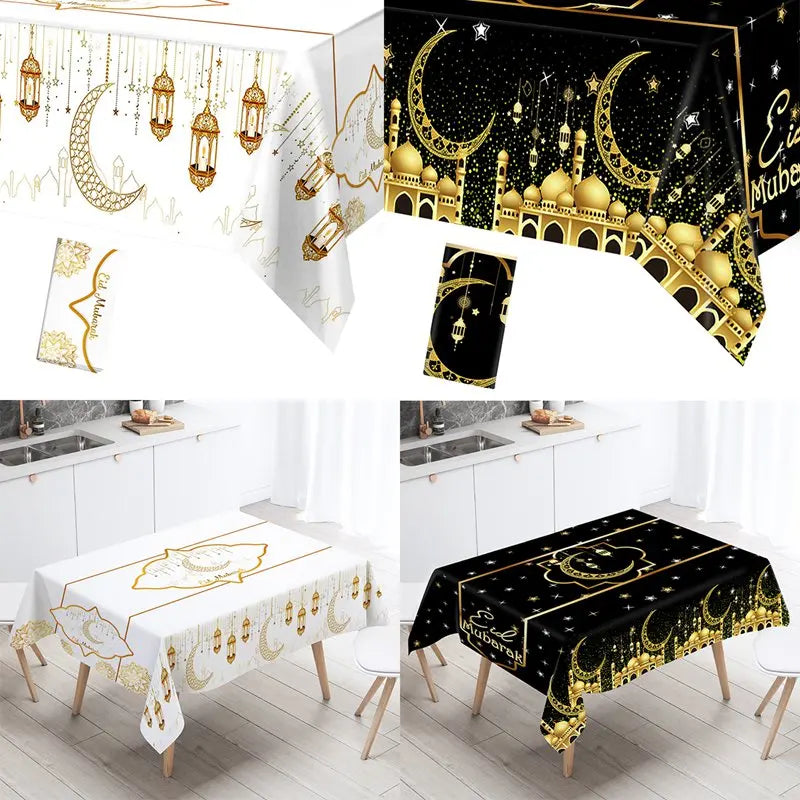 Eid Mubarak Star Moon Tablecloth Ramadan Kareem Decor for Home Islamic Muslim Party Eid Al Adha Supplies Castle Table Cover