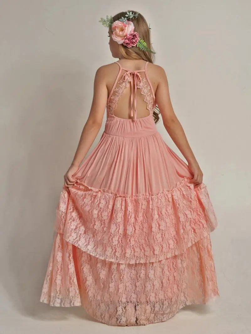 Summer Girls Lace Cotton Bohemia Long Dresses Baby Kids Flower Wedding Princess Party Dress Vestidos Costume Children Clothing