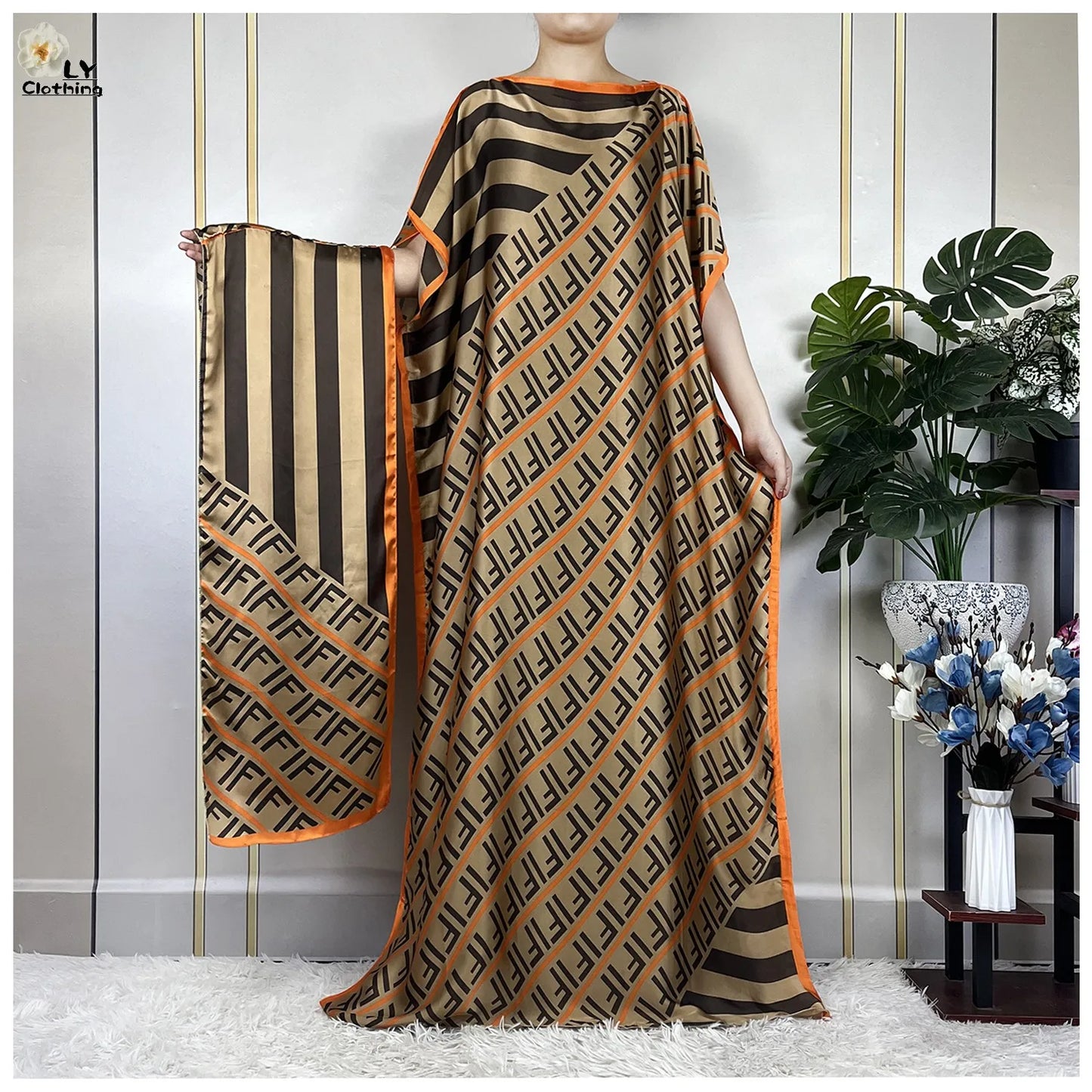 Muslim Abayas For Women 2025 New Fashion Printed Silk Soft Loose Femme Elegant Robe African Maxi Party Dresses With Belt Turban