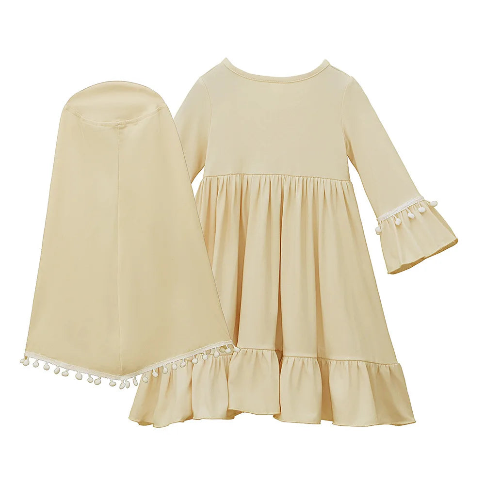 2pcs Kids Girls Hijab Abaya Muslim Set For Baby Islamic Clothing Overhead Scarf Kaftan Khimar Burqa Niqab Jalabiya Djellaba Suit