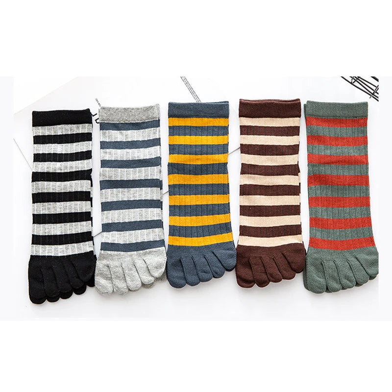 5 Pairs Man Socks Toe Business Striped Cotton Casual Breathable Sweat-Absorbing Party Dress Short 5 Finger Socks 4 Seasons