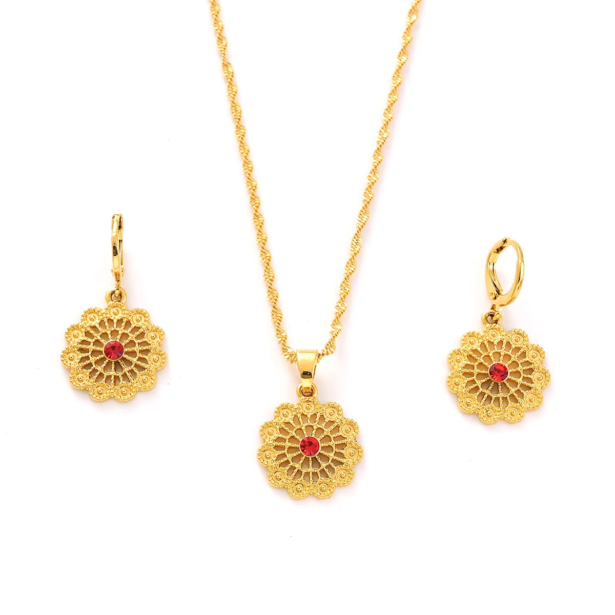 18k Gold Plated Africa dubai Cute Necklace pendant Earrings Wedding Birthday Party Jewelry Sets For Women Girl Gifts