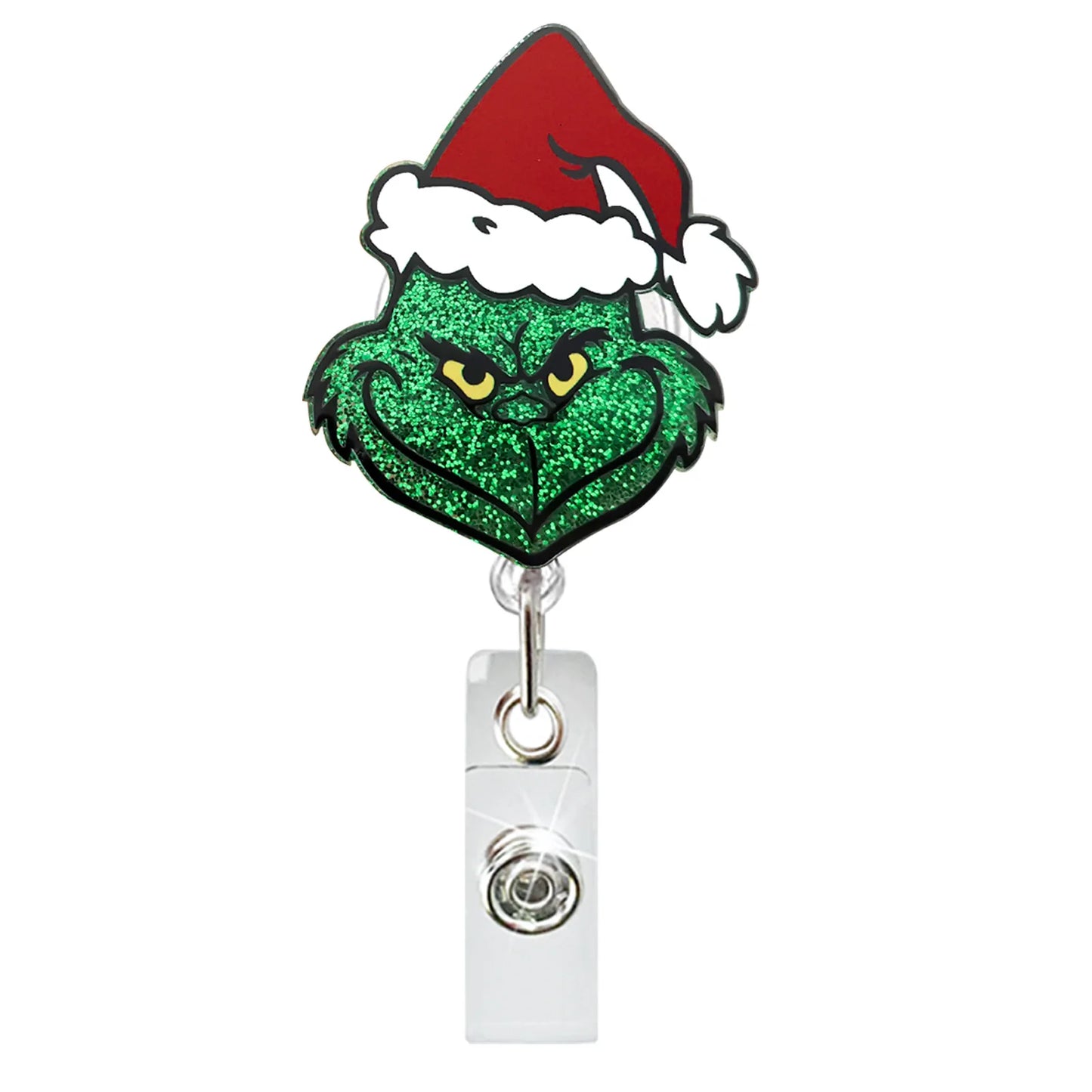 2025 New Design 1 Piece Glitter Acrylic Retractable Nurse Badge Reel Cute Christmas Man Hat Party Doctor ID Card Holder Lanyard