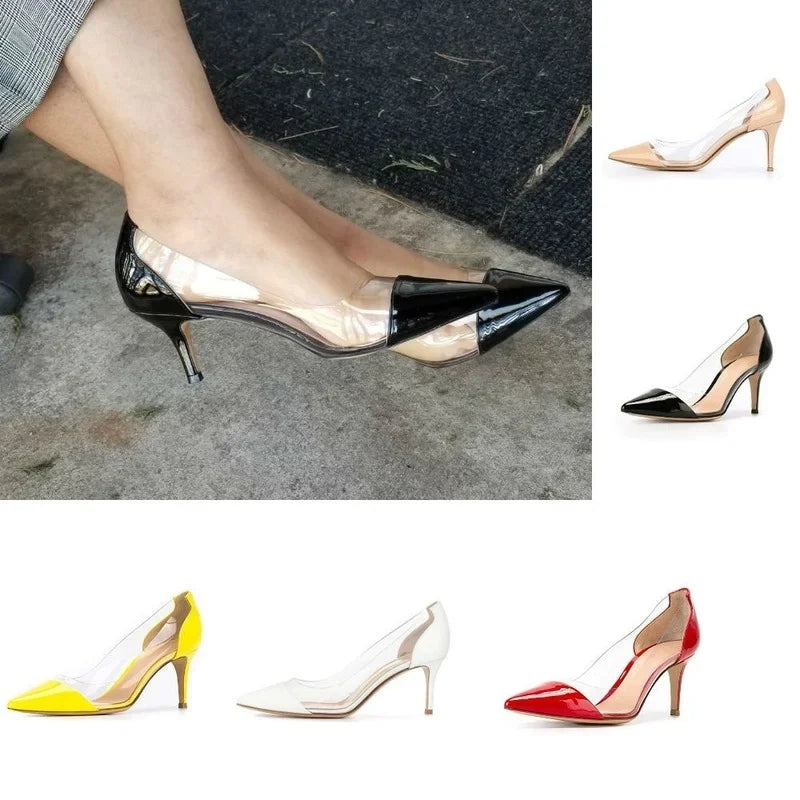 Women Pumps 2025 Spring Autumn Sexy Transparent PVC 5cm Low Heel Fashion Pointed Toe Slip-on High Heels Party Wedding Shoes