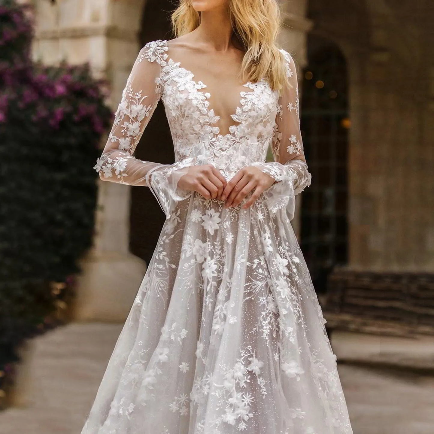 2025 Elegant High Waist Wedding Dress Women Clothing Pure White Long Sleeves Women's Solid Color Print Ball Gown Dresses 2025