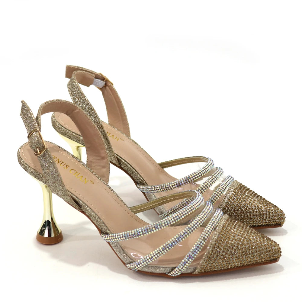 Gold Color Shoe and Purse Set Exquisite Mesh Mini Small Bag Elegant Design Lace High Heels Party Shoes and Bag