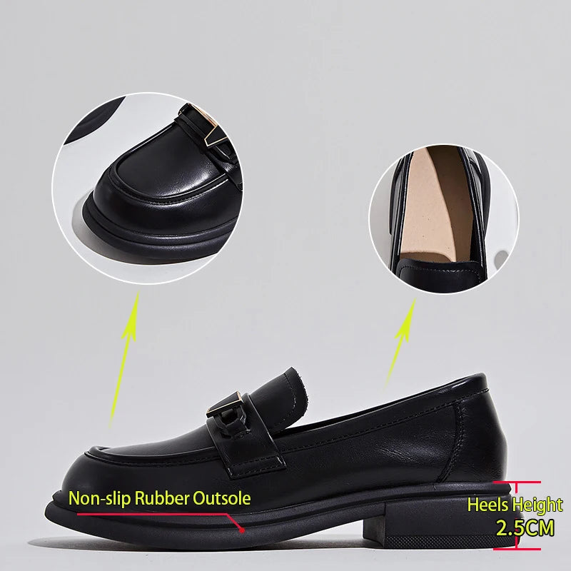 Women's Shoes Female Genuine Leather Slip-on Loafers Ladies Office Work Thick Sole Shoe Ladies Casual Penny Loafer