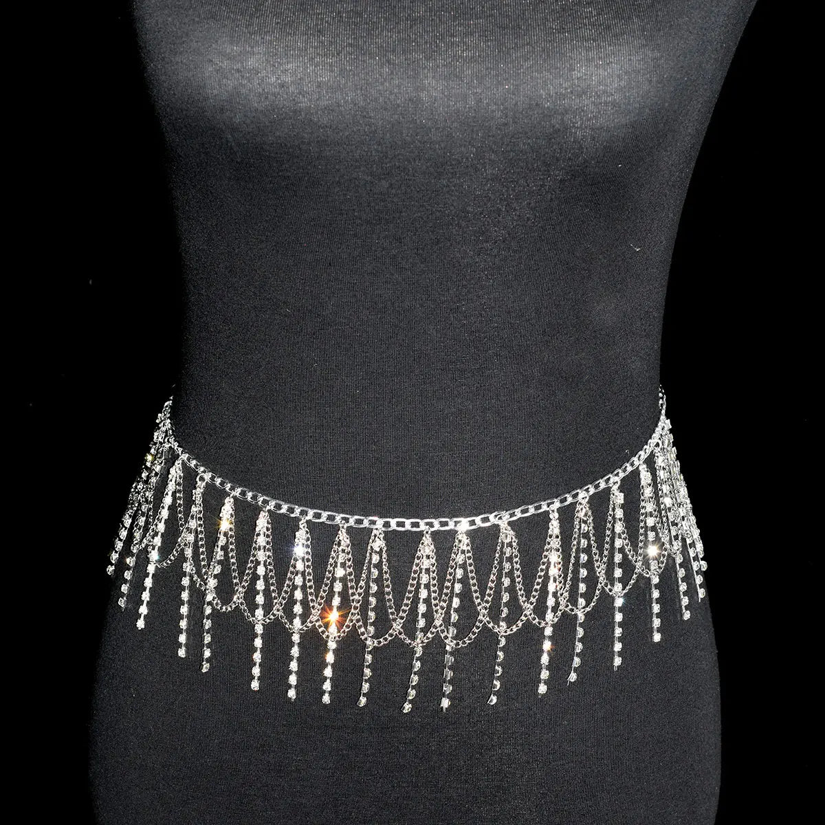 Festival  Gifts Sexy Fashion Waist Chain For Lady Shiny Rhinestone Tassel Body Jewelry Stage Performance Party Dress Metal Chain