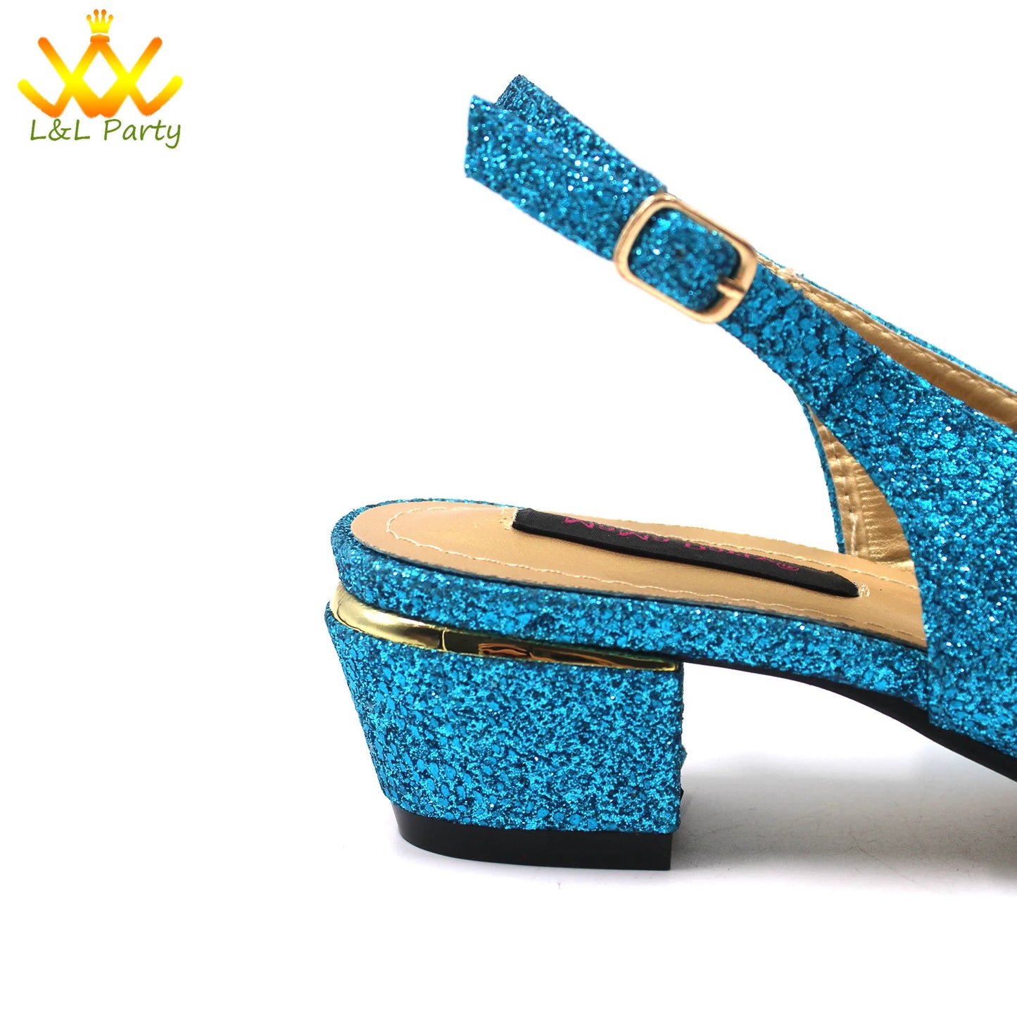 New Design Specials Italian Women Shoes Matching Bag Set in Sky Blue Color Comfortable Heels with Appliques for Wedding