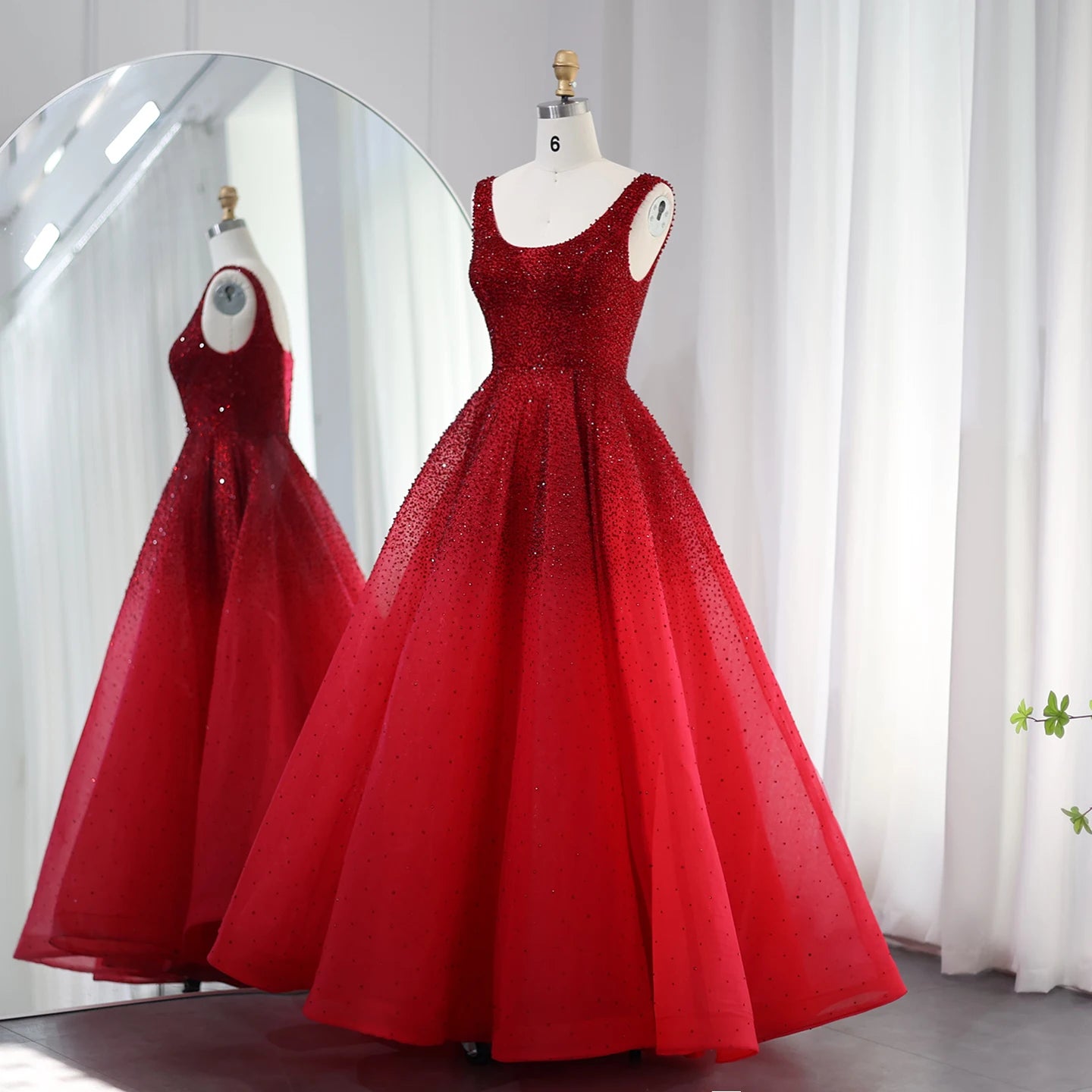 Sharon Said Sparkly Crystal Burgundy Ball Gown Evening Dresses Luxury Dubai Gold Dress for Women Wedding Prom Customized