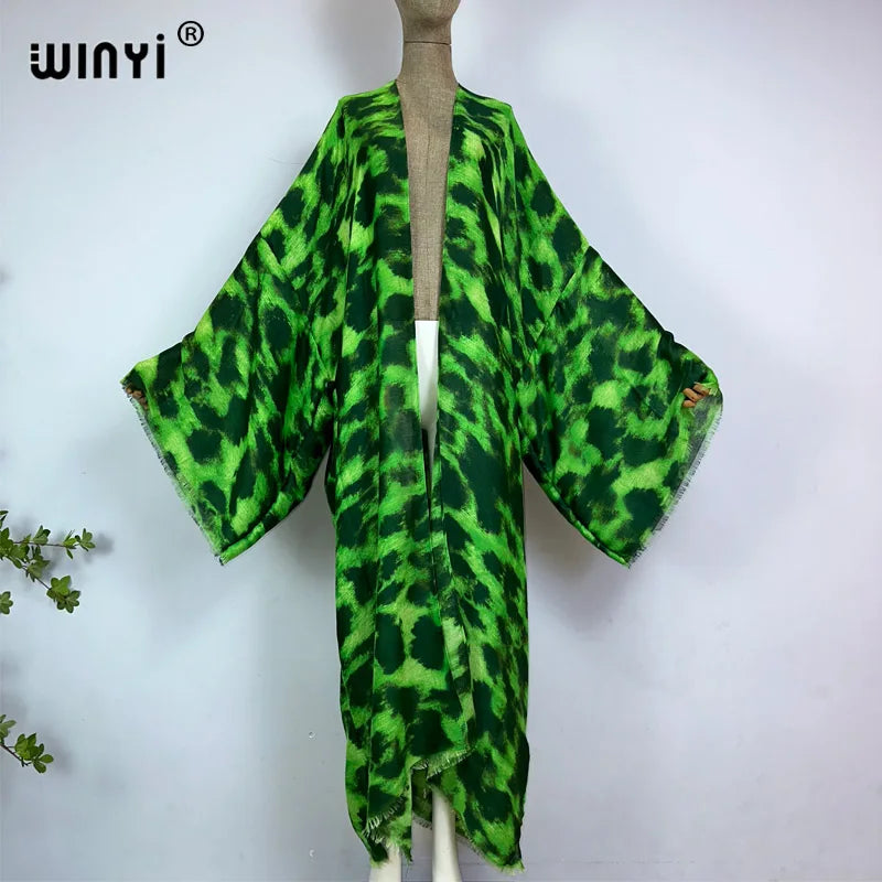 kimono summer leopard print vestidos Bikini Cover-up Elegant Cardigan sexy Holiday maxi beach swimsuit evening party dress