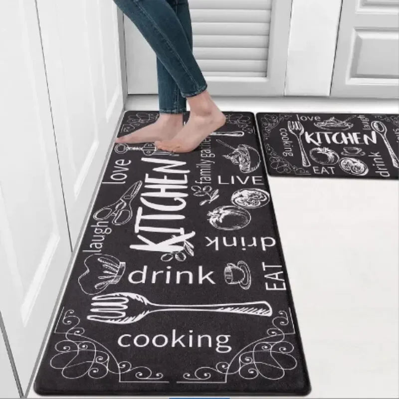 VIKAMA Washable Crystal Velvet Floor Mat Comfortable Soft Standing Mat Kitchen Theme Floor Mat Non-Slip Waterproof