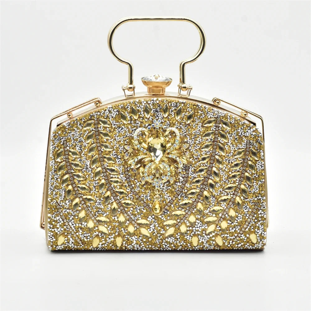 New Fashion Womens Matching Shoe and Bags Set Decorated with Rhinestone Elegant Party Pumps with Purse Wedding Shoes Bride