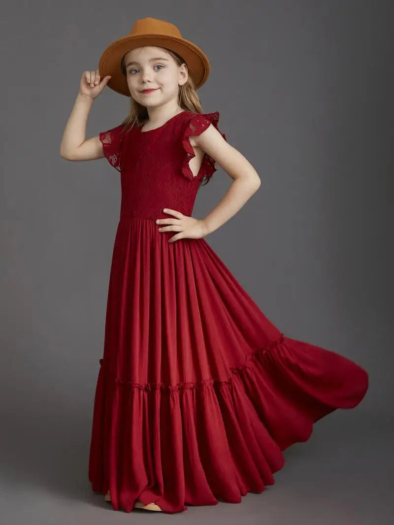 Summer Girls Lace Cotton Bohemia Long Dresses Baby Kids Flower Wedding Princess Party Dress Vestidos Costume Children Clothing