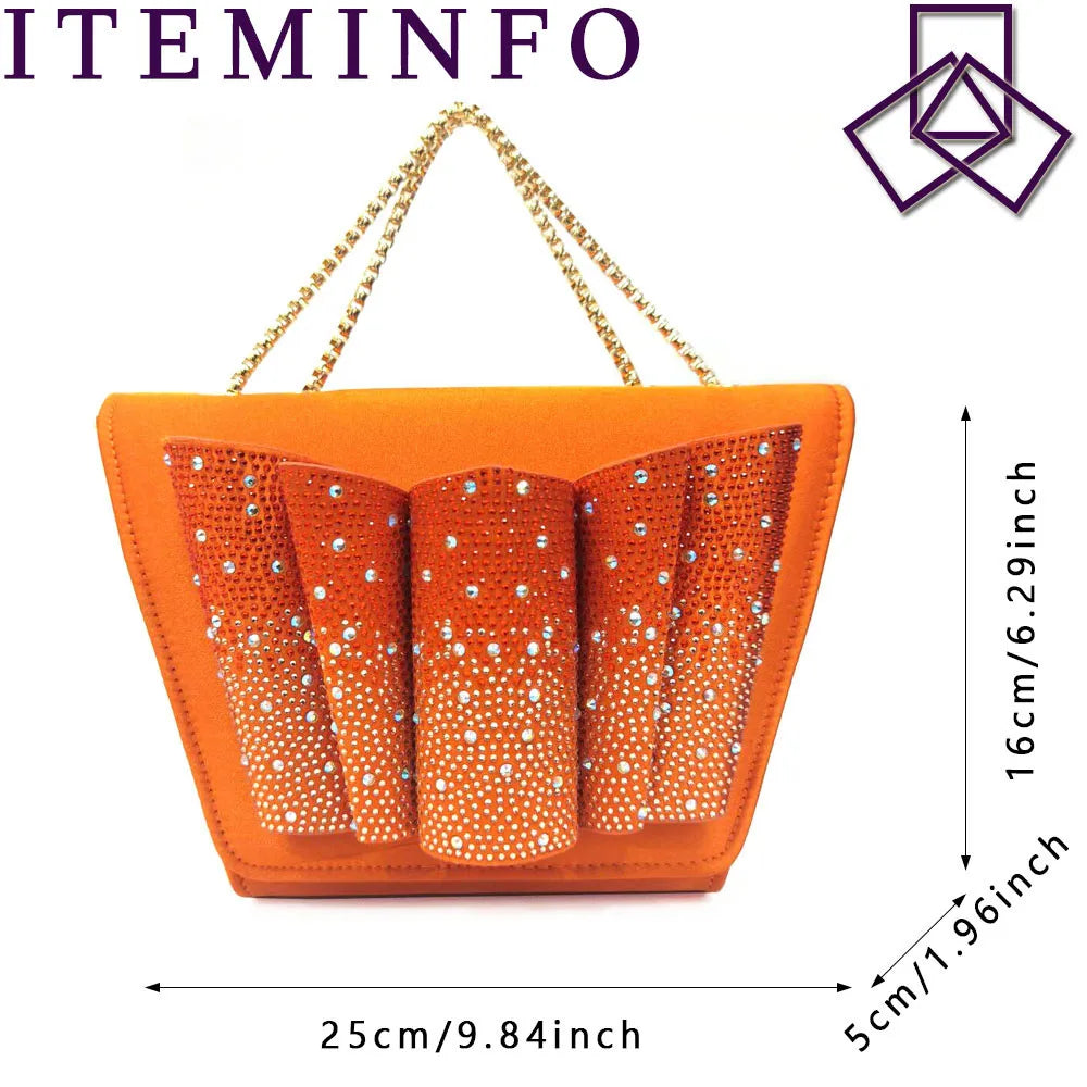 Big Sales Orange Color Peep Toe Comfortables Heels Slipper with Ctystal Bag For Nigerian Women Wedding Party Pump