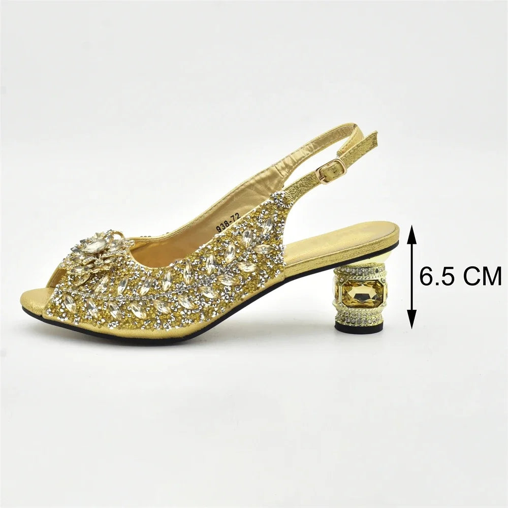 New Fashion Womens Matching Shoe and Bags Set Decorated with Rhinestone Elegant Party Pumps with Purse Wedding Shoes Bride