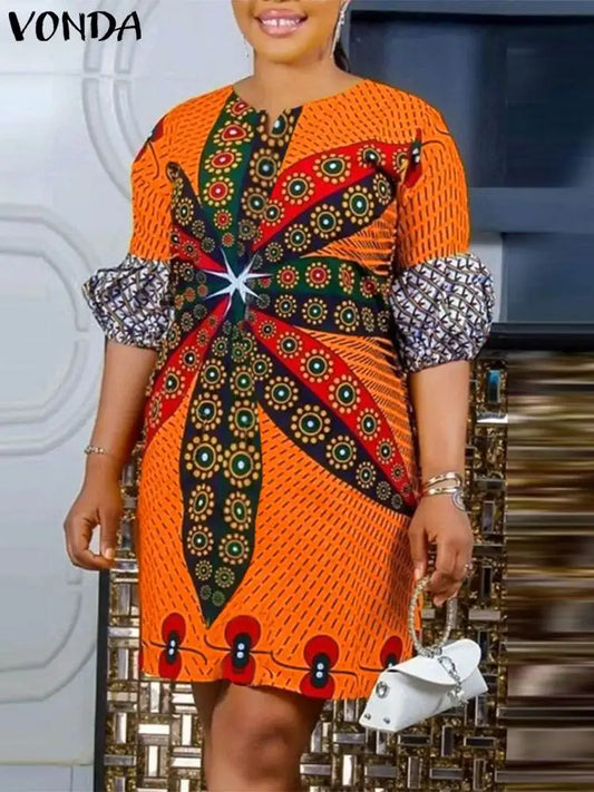 VONDA Women Short Dress 2025 Fashion Bohemian Printed Party Dress Half Sleeve Loose Sundress Casual Vestido Vintage Robe Femme