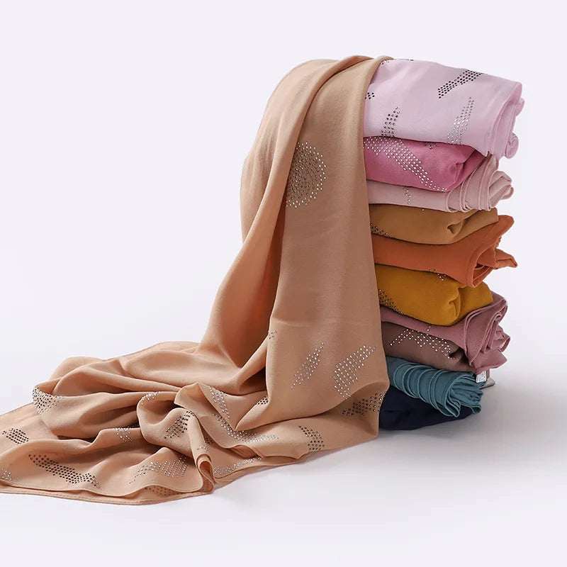 Design Bubble Pearl Chiffon Scarf Hijab Woman Embroidered Lace Ladies Muslim Plaid Bandana Shawl Fashion Headband 175*75cm