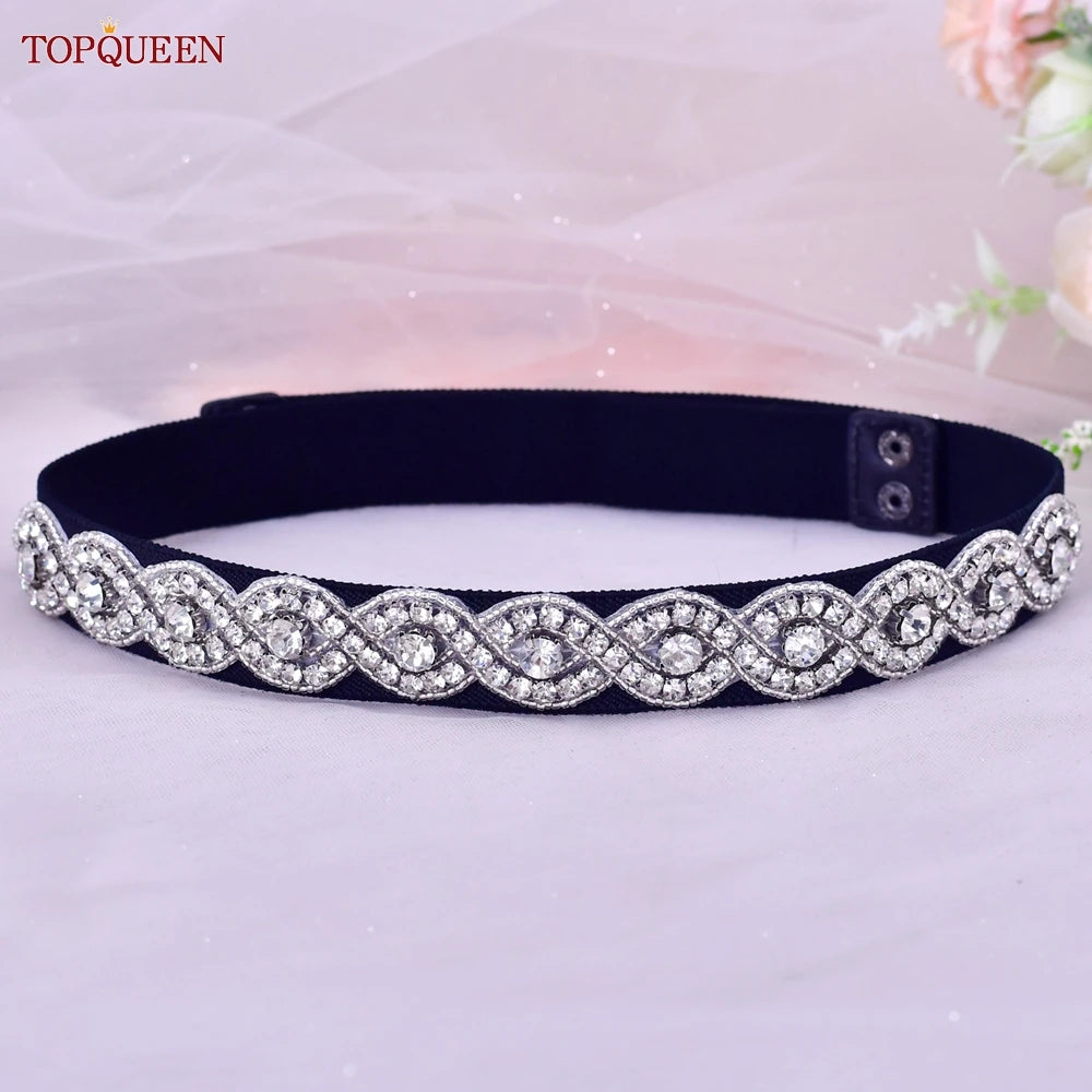 Women Elastic Belts for Party Dress Gown Silver Rhinestone Girdle Female Shiny Waistband Fashion Daily Luxurious