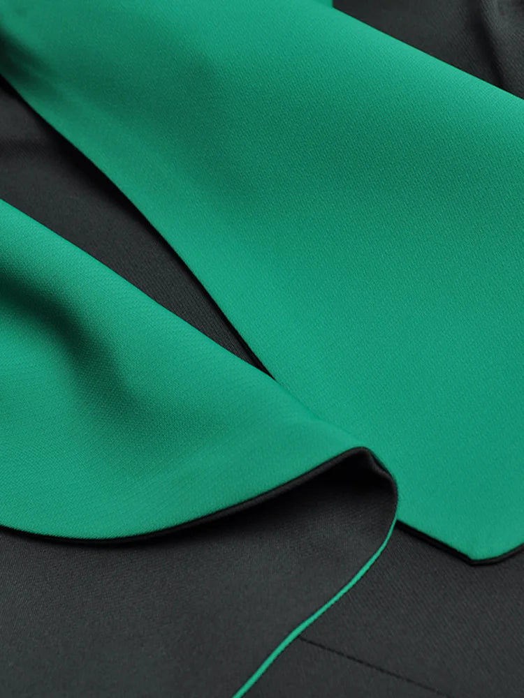 Bow Spliced Formal Dresses For Women Round Neck Long Sleeved Mid Length Contrast Slim Party Dress New Clothing