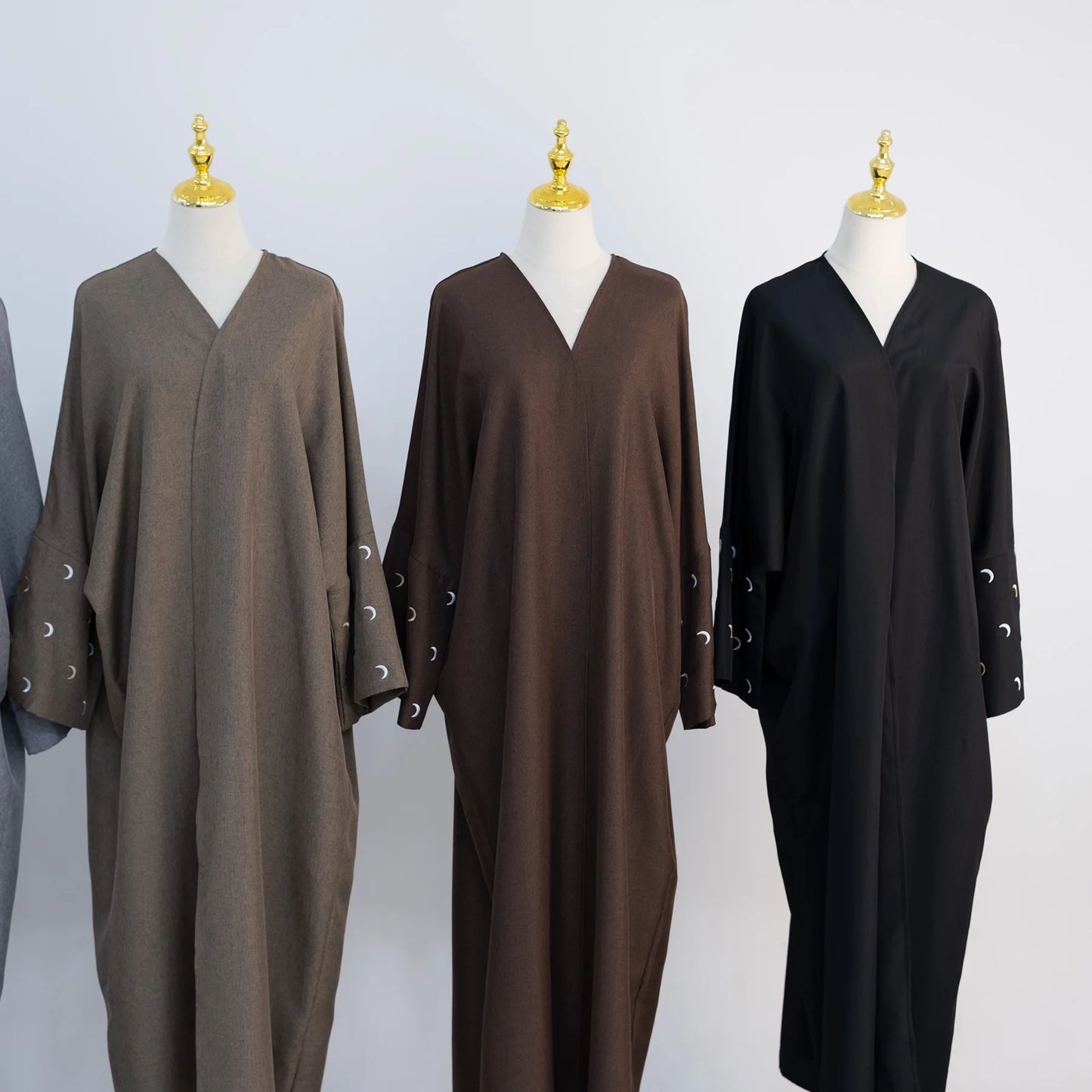 Moon Embroidery Abaya Thin Fabric Batwing Sleeves Oversized Kimono Muslim Women Dubai Islamic Clothing Hijabi Robe Ramadan Eid