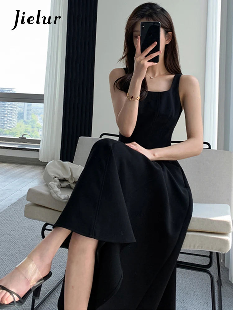 Black Spaghetti Strap Female Dresses Summer Slim Waist Elegant Evening Women's Dresses Birthday Party Dress