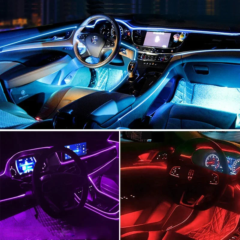 LED Car Interior Lighting Strip Auto LED Strip Garland EL Wire Rope Car Decoration Lamp Flexible Tube Neon Car Accessories