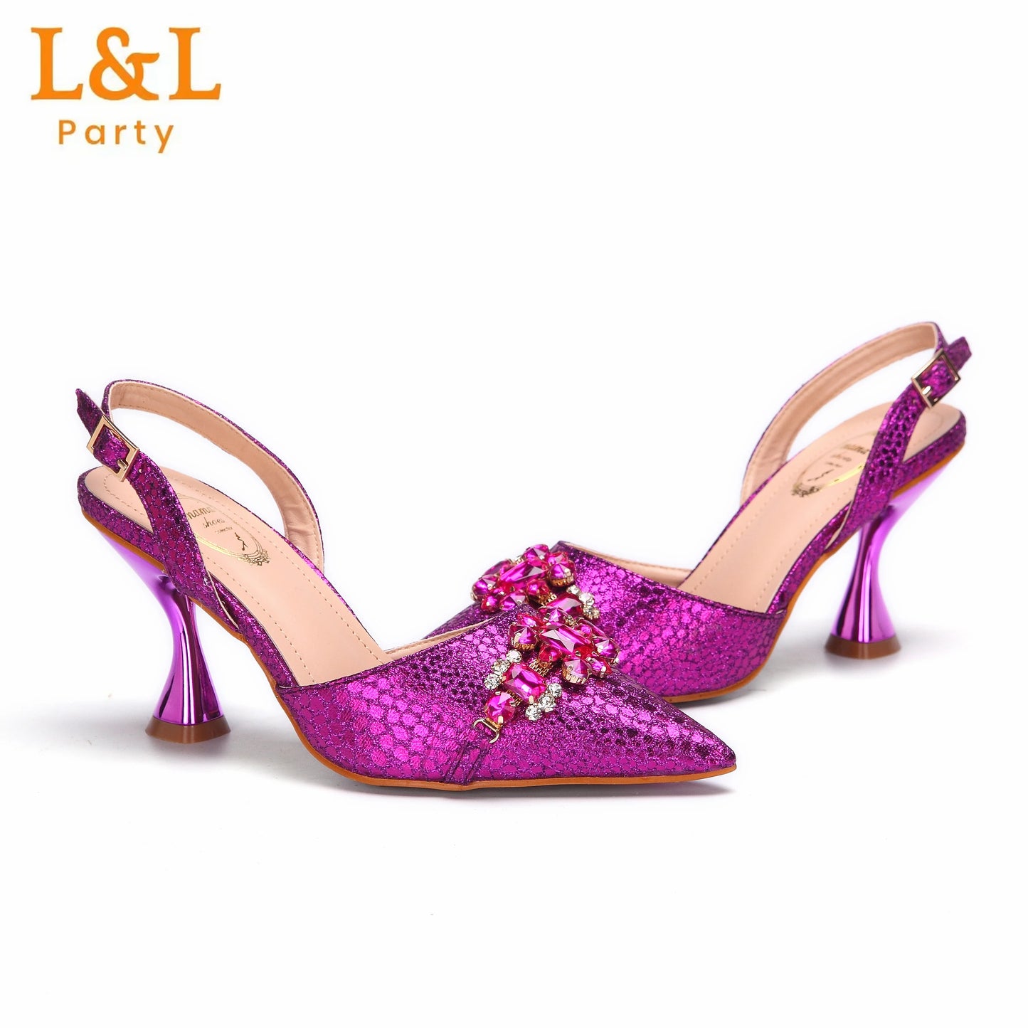 Newest INS Style Magenta Color Elegant High Heels Nigeria Popular Design African Ladies Shoes And Bag Set for Wedding Party