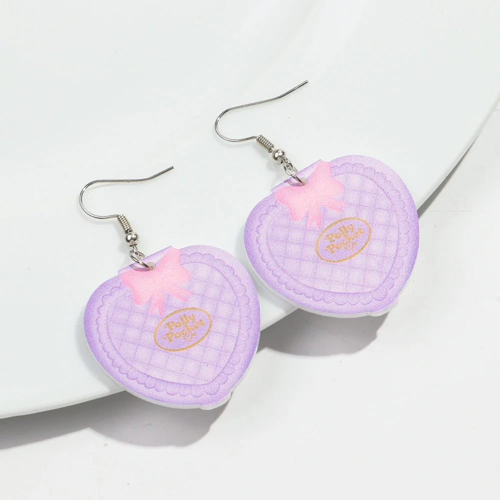 Cute Pink Phone Game Radio High Heels Ring Acrylic Print Earrings for Women Vintage Heart Bear Drop Earring Funny Jewelry