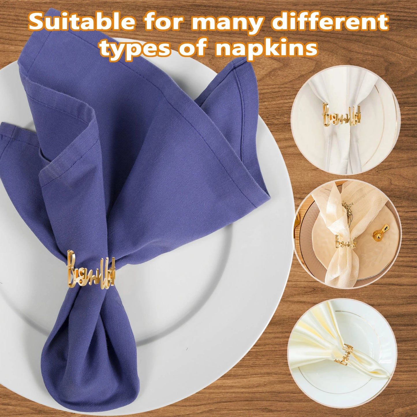 24pcs Bismillah Letter Metal Napkin Rings, Alphabet Napkin Buckles Holder Table Decoration for Wedding, Party, Ramadan, Banquet