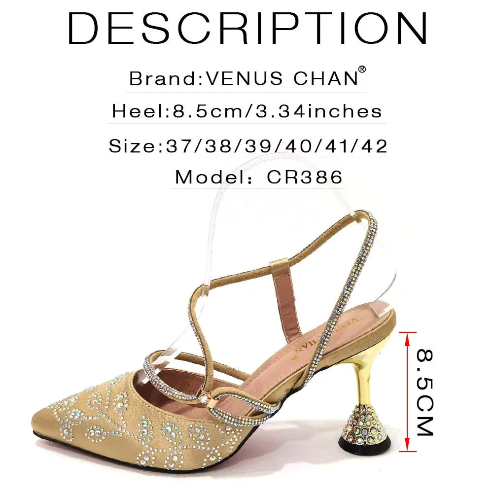 Sandals Italian Design Luxury Women's Pointed Shoes And Bag Set Full Diamond Decoration Metal Closure Shoes for Party