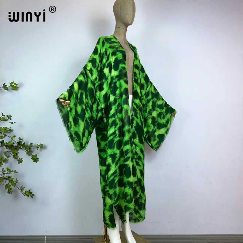 kimono summer leopard print vestidos Bikini Cover-up Elegant Cardigan sexy Holiday maxi beach swimsuit evening party dress