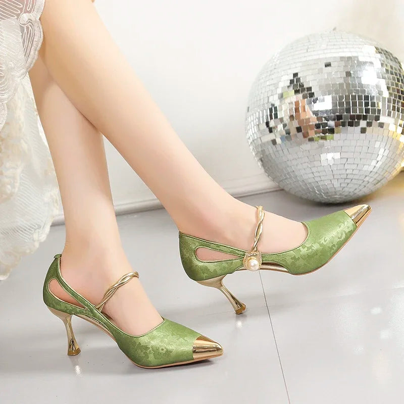 Women's Sandals SummerNew High Heels Pointed Head Embroidered Thin Belt Bag Head Sandals Casual Fashion Temperament Heel Sandals