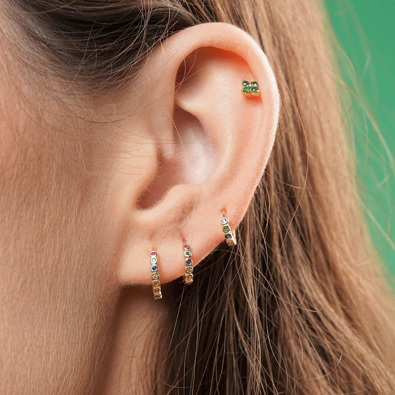 925 Sterling Silver Needle Colorful Crystal Stud Earrings for Women Luxury Long Chain Geometry Pendant Earrings Fashion Jewelry