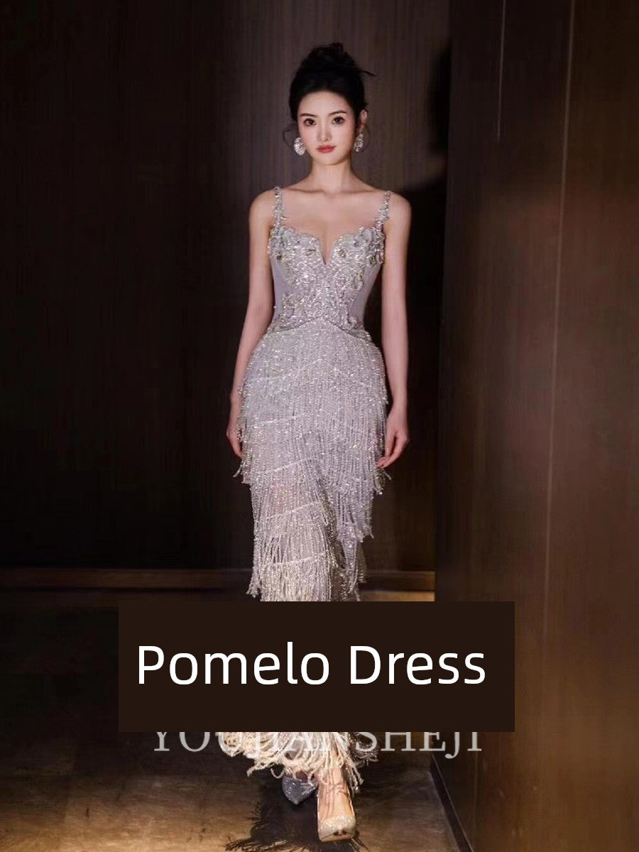 Banquet Heavy Work Evening Dress Women Fancy Sling Tassel Evening Gown Bride Engagement Formal Dress Classy Light Luxury