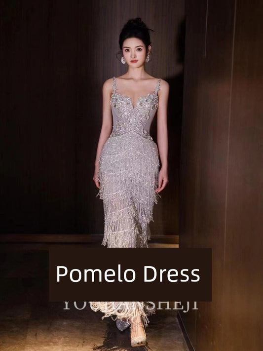 Banquet Heavy Work Evening Dress Women Fancy Sling Tassel Evening Gown Bride Engagement Formal Dress Classy Light Luxury