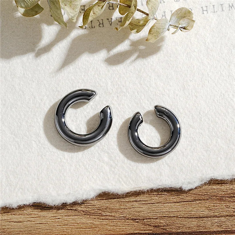 KOTiK Unique Fake Piercing Metal Ear Clips Asymmetry Round Cartilage Ear Clip for Women Fashion Jewellery Christmas Gift