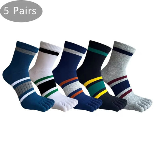 5 Pairs Man Short Toe Socks Cotton Striped Business Young Casual, Fashion Sweat-Absorbing Breathable 5 Finger Socks