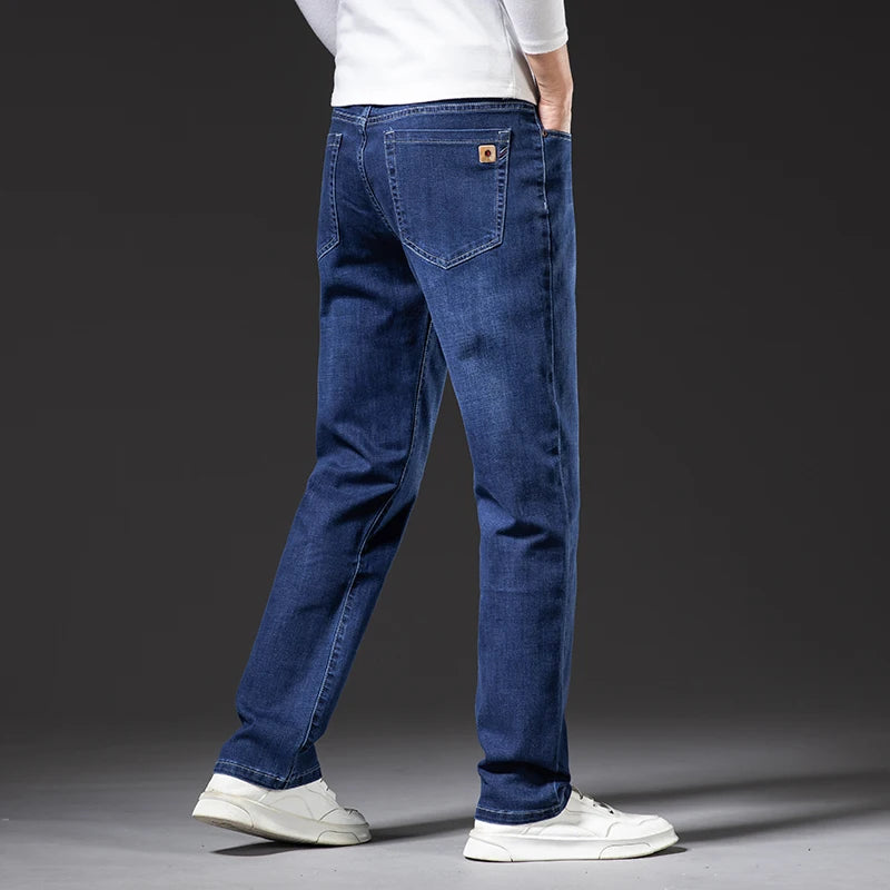 Classic Loose Straight Men's Jeans 2025 Autumn New Business Casual Stretch Cotton Denim Pants Plus Size Trousers 42 44 46