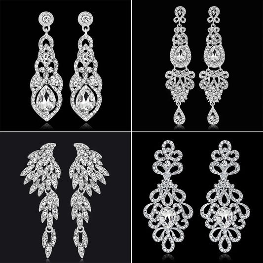 Classic Crystal Wedding Drop Earring for Women Elegant Hanging Long Dangle Earrings Nightclub Party Dress Accessories