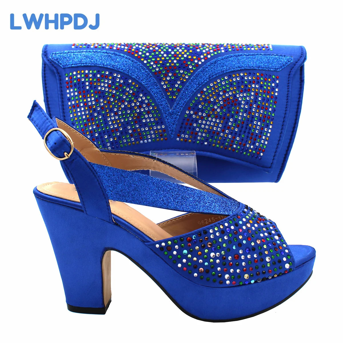 New Latest Full Of Colorful Water Drill Design Peep Toe LadiesSandal with Bag Set For Women Wedding