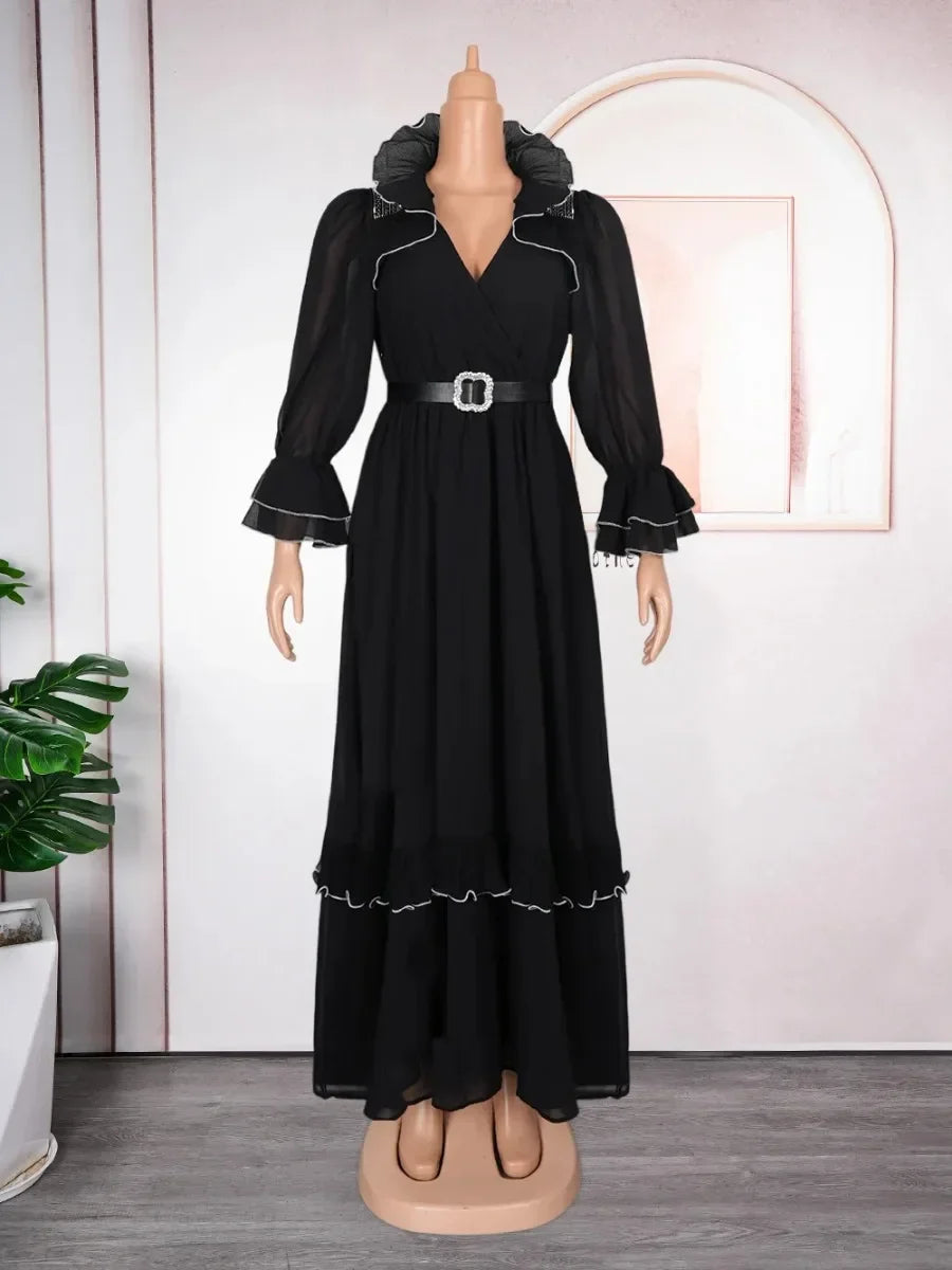 Plus Size African Party Dresses for Women 2025 New Fashion Dashiki Ankara Wedding Gowns Elegant Turkey Muslim Chiffon Maxi Dress