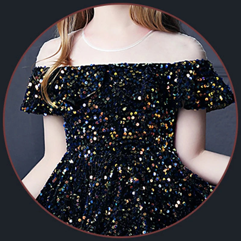 Kids Dresses For Party Wedding Dress Sequins Children Pageant Gown Gorgeous Girls PrincessTulle Dress Toddler Girl Clothing