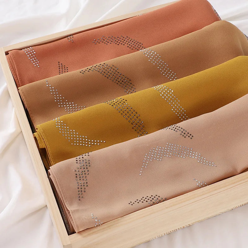 Design Bubble Pearl Chiffon Scarf Hijab Woman Embroidered Lace Ladies Muslim Plaid Bandana Shawl Fashion Headband 175*75cm